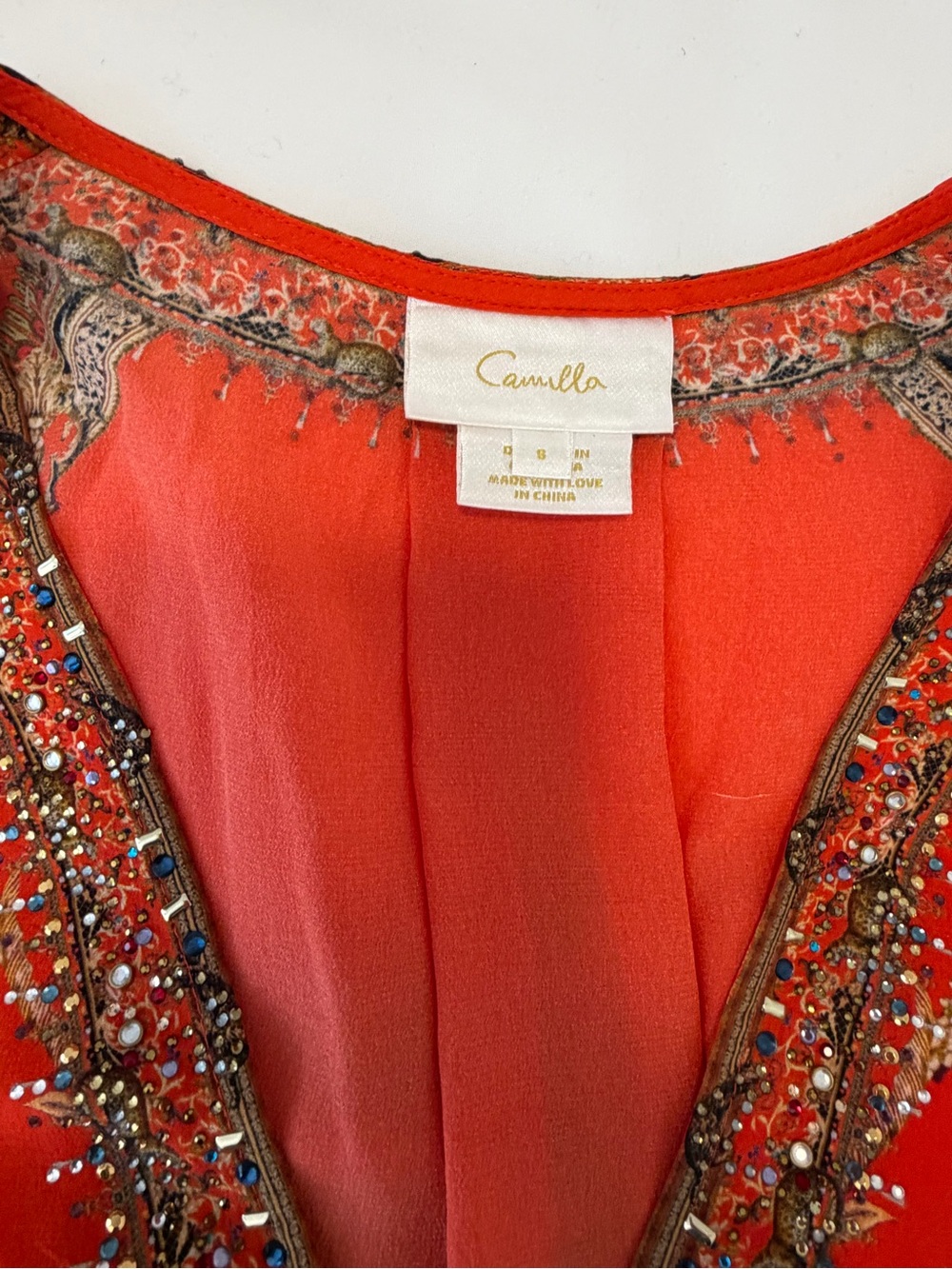 Camilla Orange Red Silk Floral Deep-V Maxi Dress - Picture 6 of 10